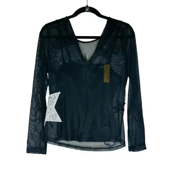 NWT Alexia Admor Women’s Small Decorative Mesh Top with Black Cami - Picture 2 of 8
